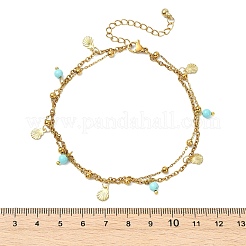 Round Natural Mixed Gemstone & 304 Stainless Steel Charm 2-Strand Anklets for Women&nbsp;AJEW-AN00816