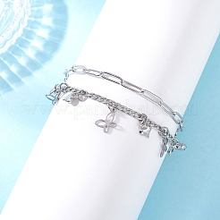304 Stainless Steel Paperclip & Figaro Chain Bracelets for Women&nbsp;BJEW-JB12445-04