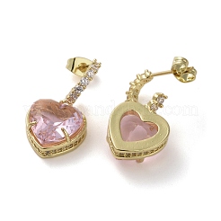 Cubic Zirconia Heart Dangle Stud Earrings&nbsp;EJEW-H308-09G-03
