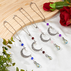4Pcs Glass Teardrop & Alloy Moon Pendant Decorations&nbsp;HJEW-DC00104