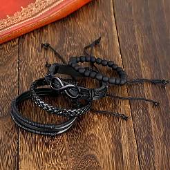 4Pcs 4 Styles Cowhide & Imitation Leather & Beaded Bracelet Set for Men Women&nbsp;FS-WG0FA9F-01