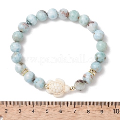 Natural Larimar Round Beads & Synthetic Turquoise Tortoise Beads Stretch Bracelets for Women Men&nbsp;BJEW-JB13558