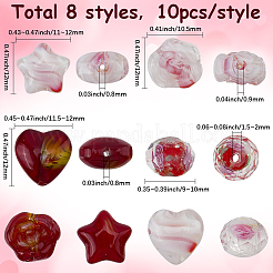 80Pcs 8 Styles Handmade Lampwork Beads&nbsp;LAMP-SC0001-88