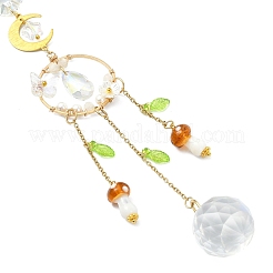 Glass Teardrop & Mushroom &  Brass Moon Suncatcher&nbsp;HJEW-JM04934-01