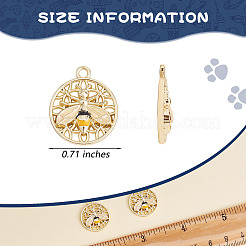 20 Pcs Flat Round with Bee Alloy Insect Charms for Jewelry Earring Making Crafts&nbsp;JX298A