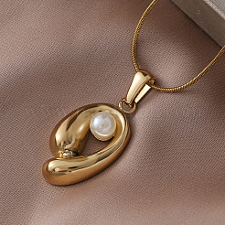 316 Surgical Stainless Steel with Imitation Pearl Oval Shape Pendant Necklaces for Women&nbsp;AT3261