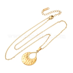 304 Stainless Steel Textured Hollow Teardrop Pendant Necklaces&nbsp;NJEW-H059-27G