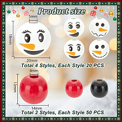 180Pcs 6 Styles Christmas Snowman Print Wood European Beads&nbsp;WOOD-PH0003-03B