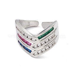 Colorful Cubic Zirconia Arrow Open Cuff Ring&nbsp;RJEW-P079-10P