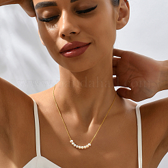 Elegant Natural Freshwater Pearl Rice Beaded Metal Chain Necklaces for Women&nbsp;XK5960