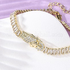 Brass Micro Pave Clear Cubic Zirconia Rectangle Link Chain Bracelets for Women&nbsp;BJEW-U044-01B-G