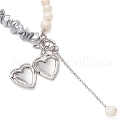 Synthetic Non-magnetic Hematite Chip with Potato Natural Pearl Beaded Necklaces&nbsp;NJEW-JN05894-01