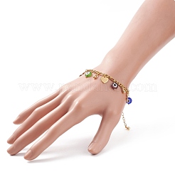 Lampwork Evil Eye & Brass Clover Heart Charms Bracelet with Stainless Steel Chains for Women&nbsp;BJEW-TA00141