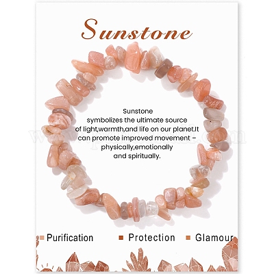 Natural Sunstone Chips Beaded Stretch Bracelets&nbsp;PW-WG309C1-19-1