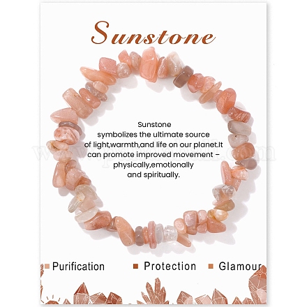 Natural Sunstone Chips Beaded Stretch Bracelets&nbsp;PW-WG309C1-19-1