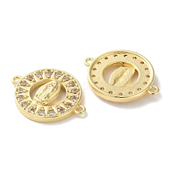 Rack Plating Brass Cubic Zirconia Virgin Mary Connector Charm&nbsp;KK-C084-01F-G