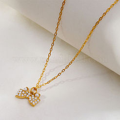 Elegant 304 Stainless Steel Bowknot Pendant Necklaces with Imitation Pearl for Women&nbsp;JI9593