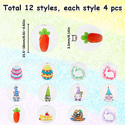48Pcs 12 Styles Easter Theme Printed Wooden Beads&nbsp;WOOD-SC0001-61