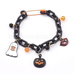 Halloween Theme Alloy Enamel Charm Bracelets&nbsp;BJEW-JB05978