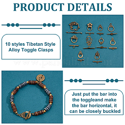 60Pcs 10 Styles Tibetan Style Alloy Toggle Clasps&nbsp;FIND-PH0020-12