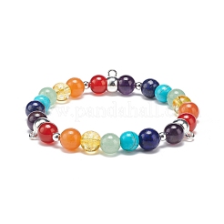 5Pcs 5 Style Natural & Synthetic Mixed Gemstone Round Beaded Stretch Bracelets Set with Alloy Tube Bails&nbsp;BJEW-JB08920
