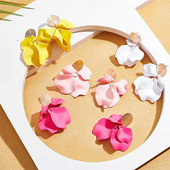 5 Pairs 5 Colors Acrylic Flower Dangle Stud Earrings&nbsp;EJEW-AN0003-68