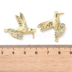 Rack Plating Brass Colorful Cubic Zirconia Bird Connector Charms&nbsp;KK-C084-14G