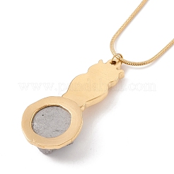 Natural Quartz Owl with Flat Round Pendant Necklace with 304 Stainless Steel Snake Chain&nbsp;NJEW-K244-14G
