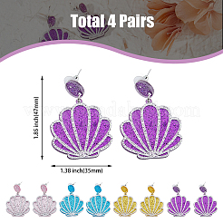 4 Pairs 4 Colors Sparkling Resin Shell Shape Dangle Stud Earrings for Women&nbsp;EJEW-FI0001-67