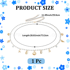 Natural Shell  and Iron Starfish Tassel Imitation Pearl Link Chain Waist Chains for Women&nbsp;AJEW-CP0011-35B