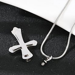 304 Stainless Steel Cross Pendant Pet Urn Ashes Necklaces&nbsp;NJEW-S455-02P