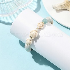 2Pcs 2 Styles Ocean Starfish Turtle Synthetic Turquoise & Round Natural Flower Amazonite Stretch Beaded Bracelet Sets&nbsp;BJEW-JB14405