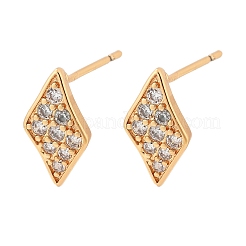 Rhombus Brass Micro Pave Clear Cubic Zirconia Stud Earrings for Women&nbsp;EJEW-G428-16G