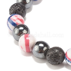 Natural Lava Rock & Synthetic Hematite & Ocean White Jade(Dyed) Round Beaded Stretch Bracelet&nbsp;BJEW-JB07972-01