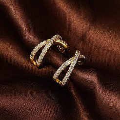 Rack Plating Brass Micro Pave Clear Cubic Zirconia Cuff Earrings&nbsp;EJEW-H147-06G