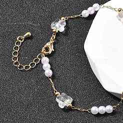 Brass & Glass Link Chain Bracelets for Women&nbsp;BJEW-F517-02G-01