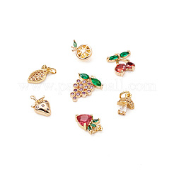 16Pcs 8 Style Brass Micro Pave Gold Cubic Zirconia Charms&nbsp;ZIRC-FW0001-01