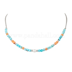 3Pcs 3 Colors Dyed Round Natural Persian Jade Beaded Nekclaces&nbsp;NJEW-JN05624