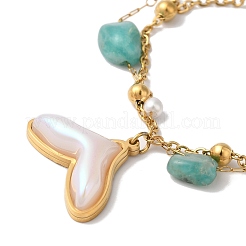 Summer Beach Nuggets Natural Amazonite & Imitation Pearl Multi-Strand Bracelets&nbsp;BJEW-P326-06A-G