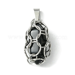 Natural Mixed Stone Stainless Steel Ring Wrapped Pointed Pendants&nbsp;PALLOY-JF02496-01