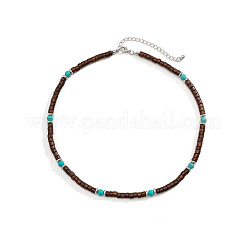 Round Synthetic Turquoise & Wood Heishi Beaded Necklaces for Men&nbsp;FS-WG6A9BE-01