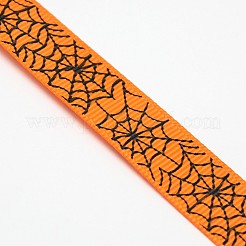 Halloween Ornaments Spider Web Pattern Printed Grosgrain Ribbons&nbsp;SRIB-L005-16mm-03