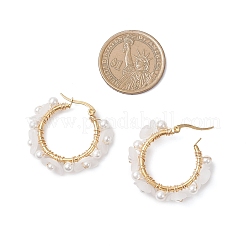 Shell Pearl & Acrylic Beaded Flower Hoop Earrings&nbsp;EJEW-TA00747