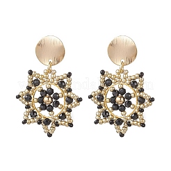 Handmade Glass Seed Beads Flower Dangle Stud Earrings&nbsp;EJEW-MZ00570-01