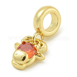 Rack Plating Brass Pave Orange Red Cubic Zirconia Cattle Head European Dangle Charms&nbsp;KK-Z067-47G