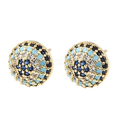 Half Round Brass Micro Pave Cubic Zirconia Stud Earrings&nbsp;EJEW-H178-08G