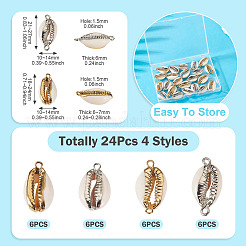 24Pcs 4 Styles Electroplate Cowrie Shell Link Connectors Charms and Pendants&nbsp;SHEL-TA0001-25