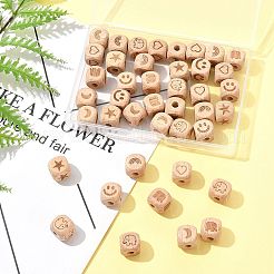 42Pcs 7 Styles Engraved Beech Wood Beads&nbsp;WOOD-FS0001-53