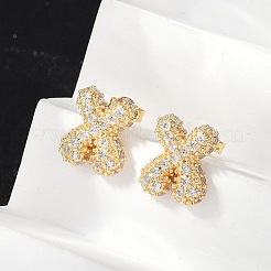 Brass Micro Pave Cubic Zirconia Stud Earrings&nbsp;EJEW-Z091-04G-X