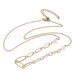 304 Stainless Steel & Glass Pearl Oval Link Chain Necklaces for Women&nbsp;NJEW-A045-04G-1